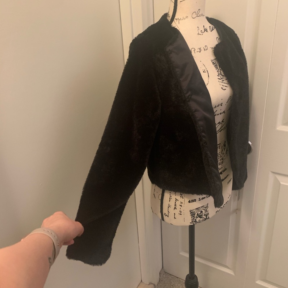 Black faux fur overcoat